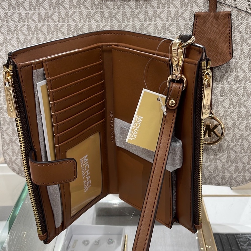 Michael Kors Jet Set Travel Large Double-Zip Wristlet-Wallet-PhoneHolder Brown - Picture 2 of 16